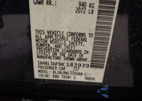 2017 Nissan Altima 3.5 Sl from USA, damaged, VIN 1N4BL3AP3HC183939